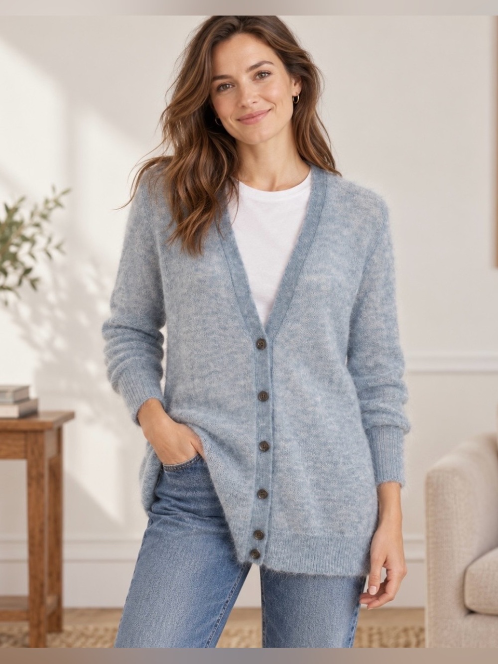 J.Crew Women’s Sky Blue Kid Mohair Blend Cardigan Sweater Size M